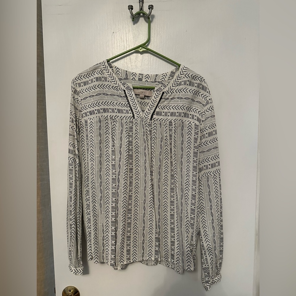 LOFT Black & White V-neck Boho Blouse - Size M